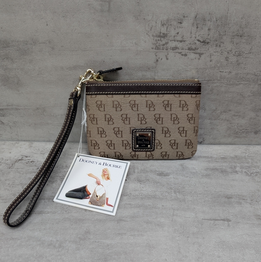 Dooney & Bourke Brown On Brown Monogrammed Logo Medium Wristlet NWT